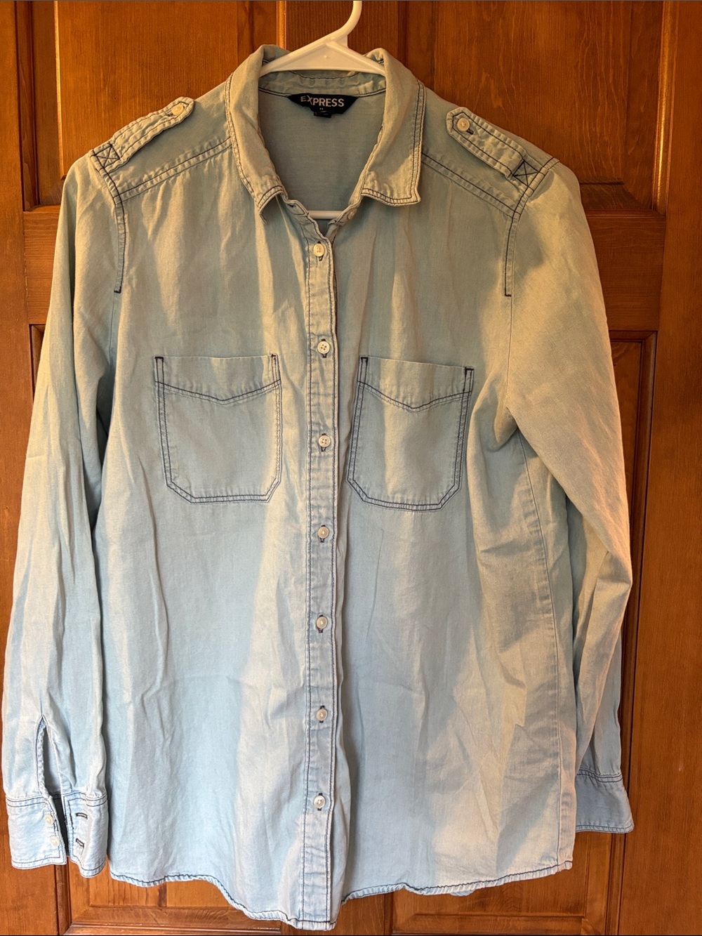 Express Women’s Light Denim Blue Button-Down Shirt
